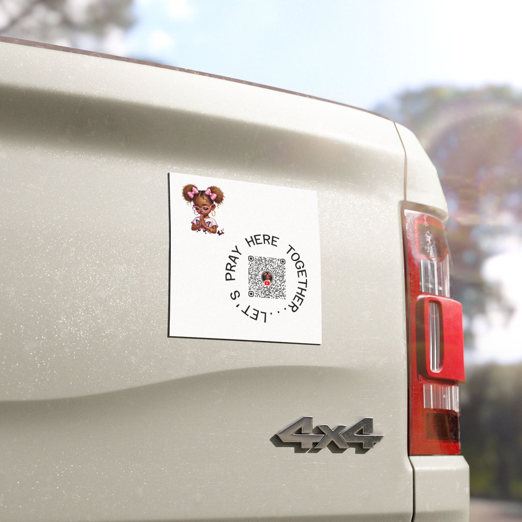 Let's Pray Together Car Magnet — Cute Girl Prayer QR Design