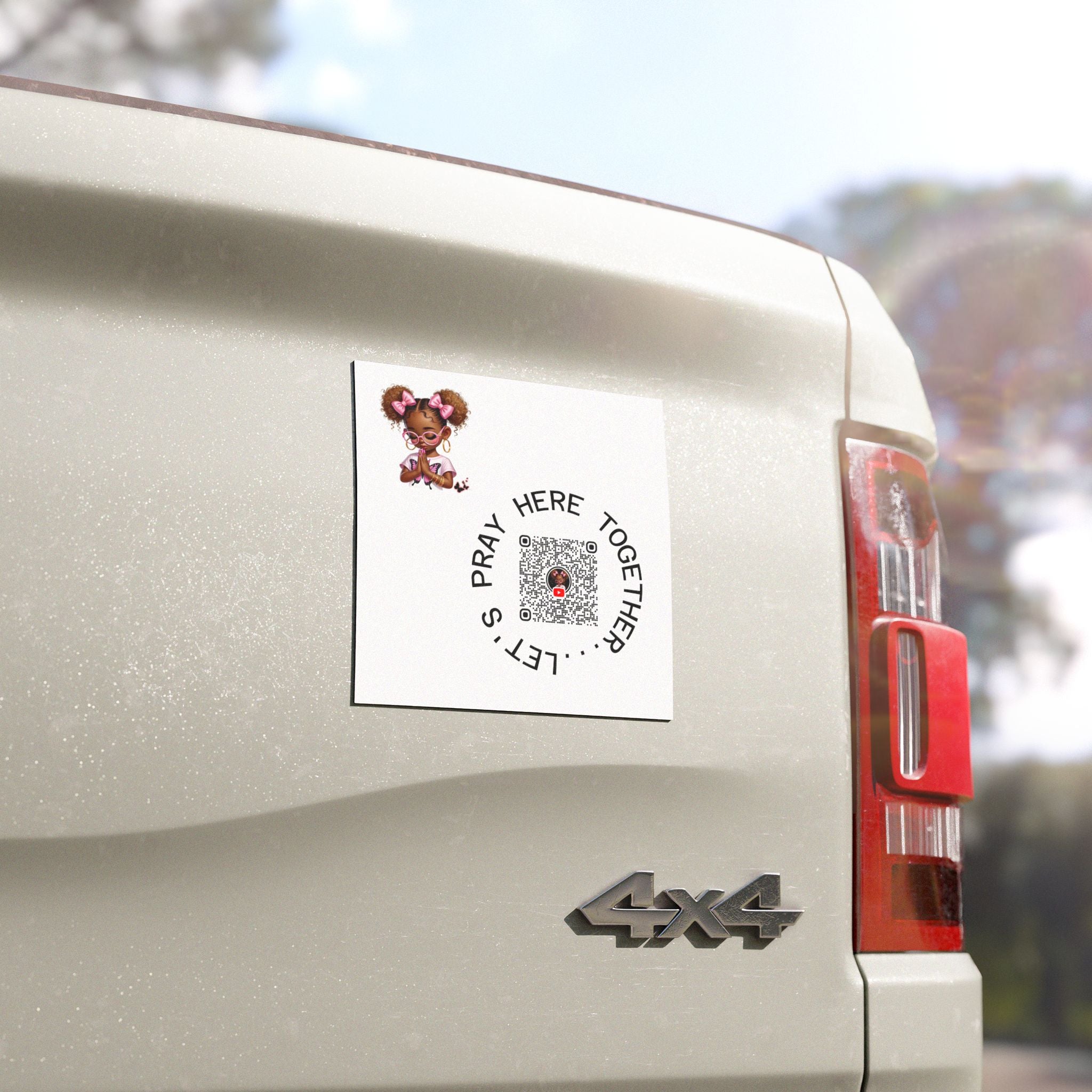 Let's Pray Together Car Magnet — Cute Girl Prayer QR Design