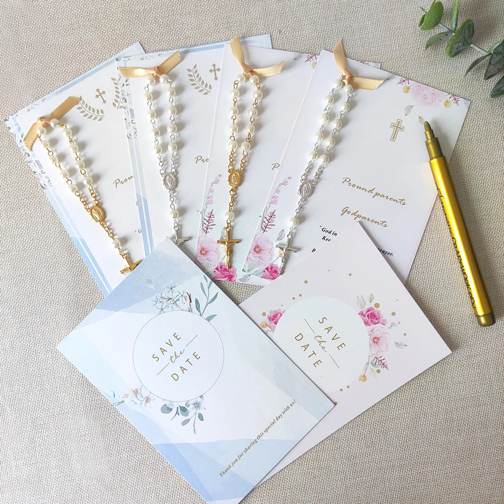 20/10pcs Baptism favor cards with rosaries Birthday Baptism Communion Christening Decor for your New born