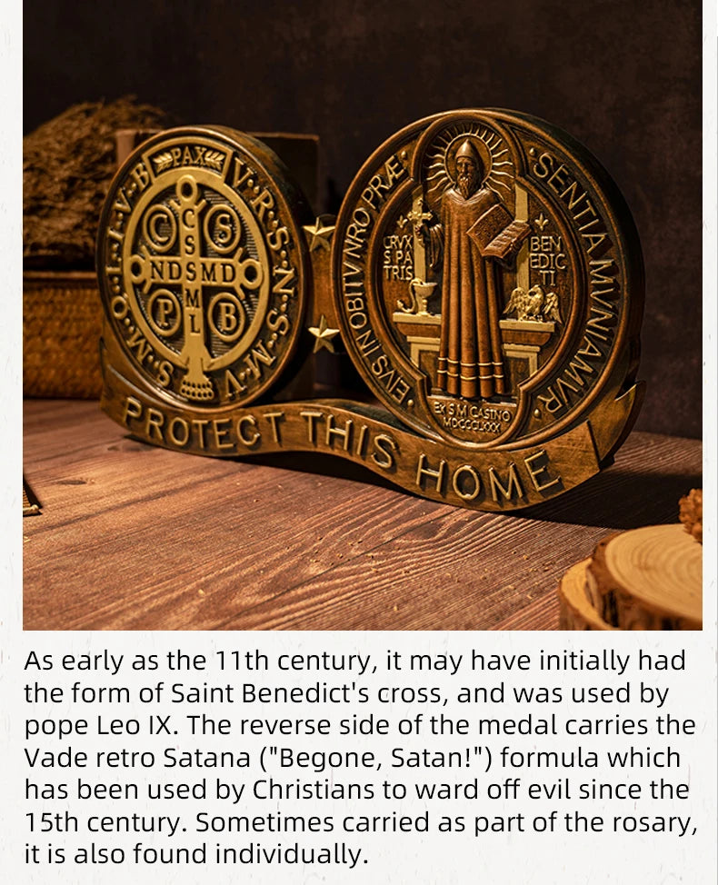 St. Benedict medal ornaments, Catholic religious items, Catholic medals, wooden decorations, exorcisms, family protection