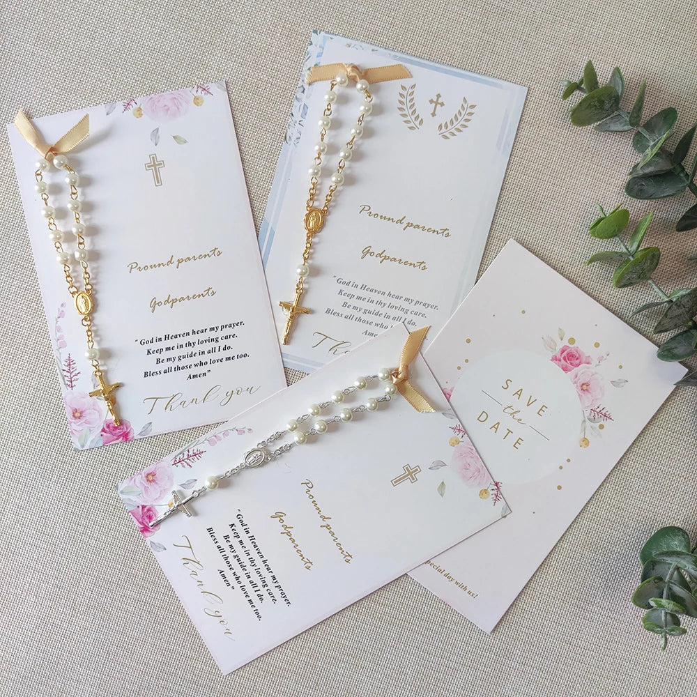 20/10pcs Baptism favor cards with rosaries Birthday Baptism Communion Christening Decor for your New born