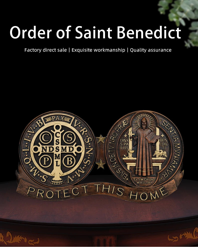St. Benedict medal ornaments, Catholic religious items, Catholic medals, wooden decorations, exorcisms, family protection