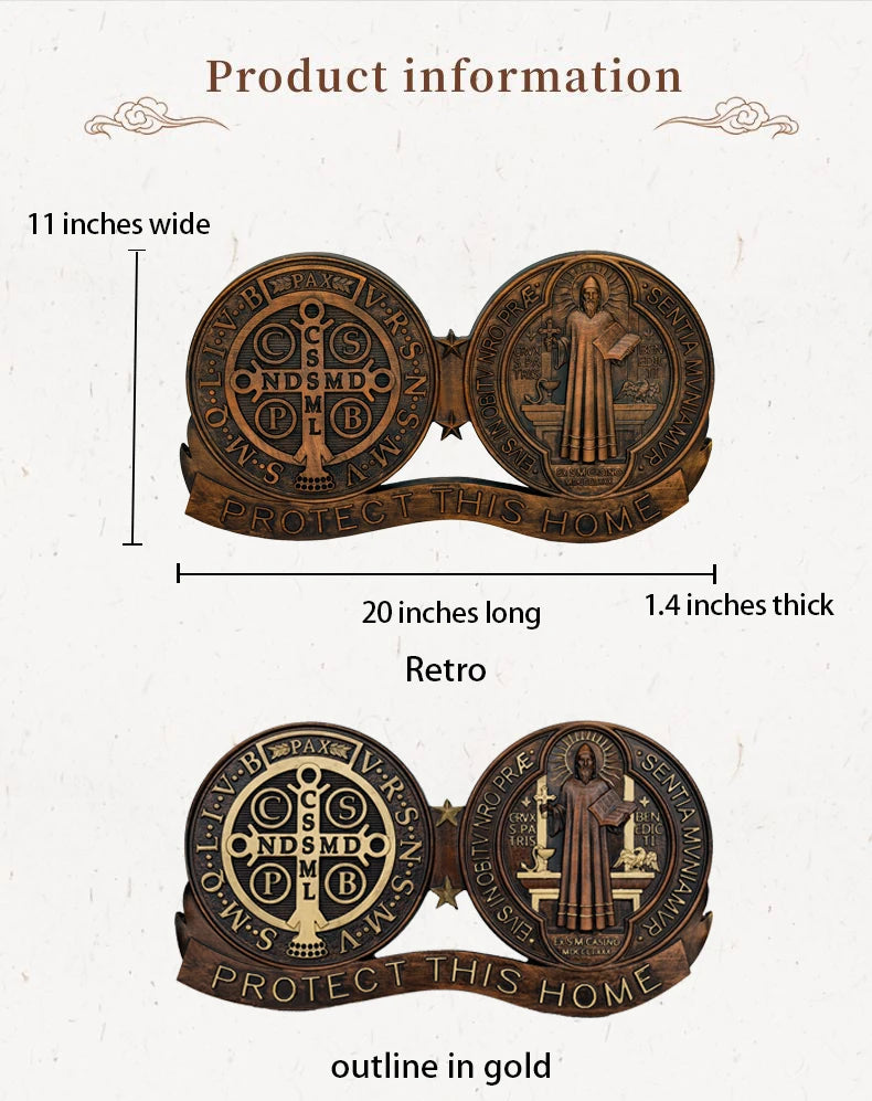 St. Benedict medal ornaments, Catholic religious items, Catholic medals, wooden decorations, exorcisms, family protection