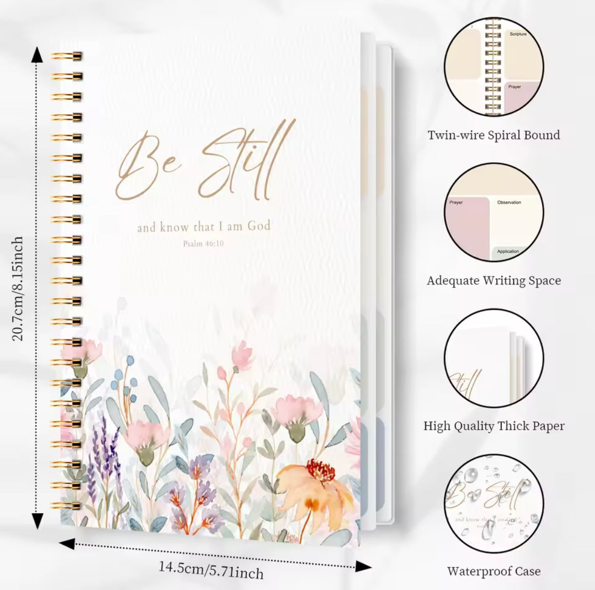 Christian Bible Study Journal, Spiral, Prayer Devotional Book, Scriptures Gift