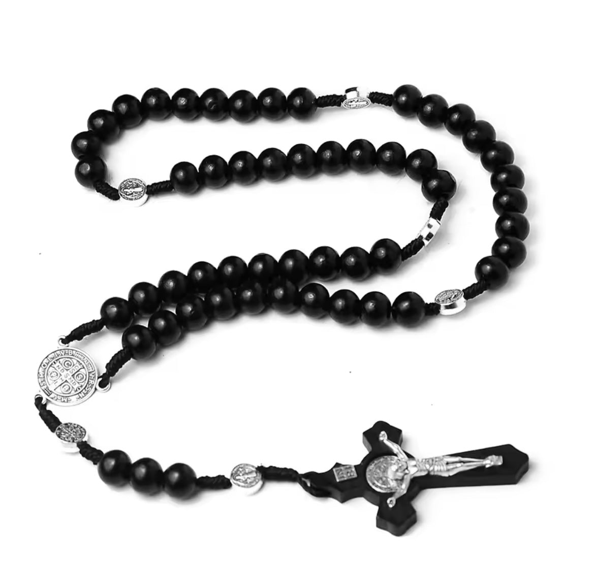 Wood Christian Rosary Beads with metal detail