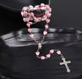 Pink/White Christian Rosary Beads Necklace
