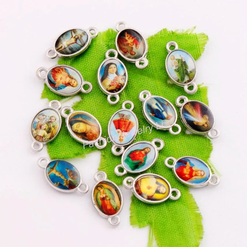 Catholic Religious Church Medals Saints Spacer End Connecor Charm Bead L1708 14.9x7.85mm 30pcs Zinc Alloy