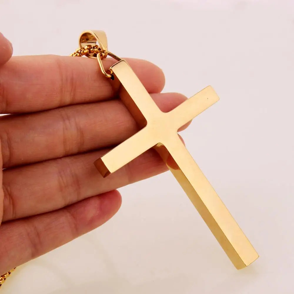 High Quality Simple Silver/Gold/Black Stainless Steel Rock Punk Big Cross Mens Pendant Chain Jewelry