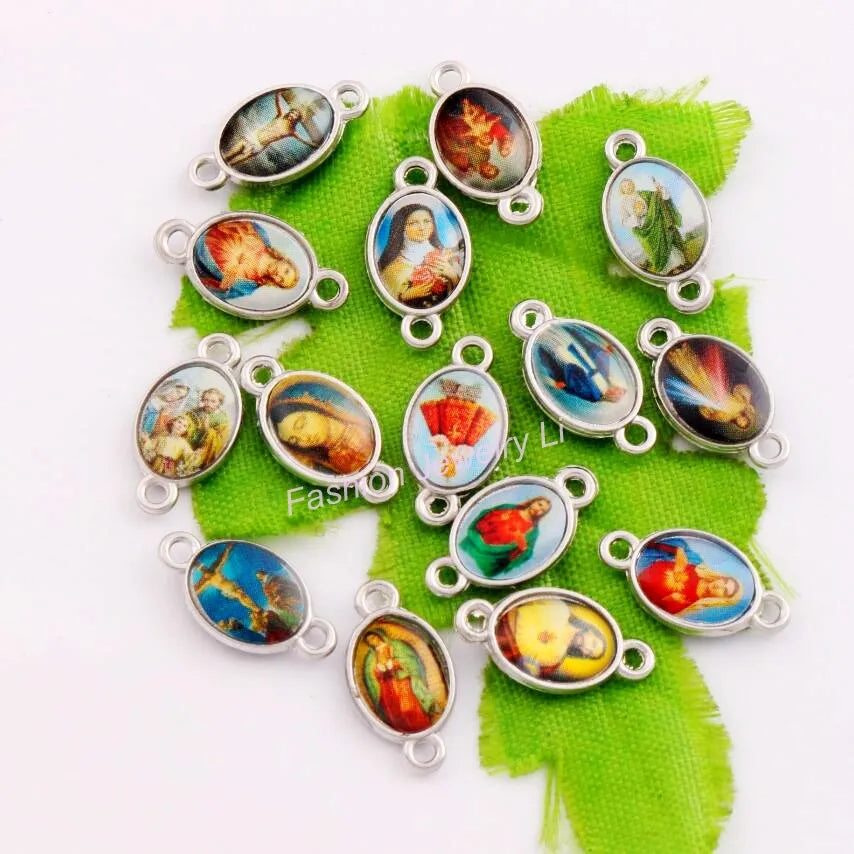 Catholic Religious Church Medals Saints Spacer End Connecor Charm Bead L1708 14.9x7.85mm 30pcs Zinc Alloy