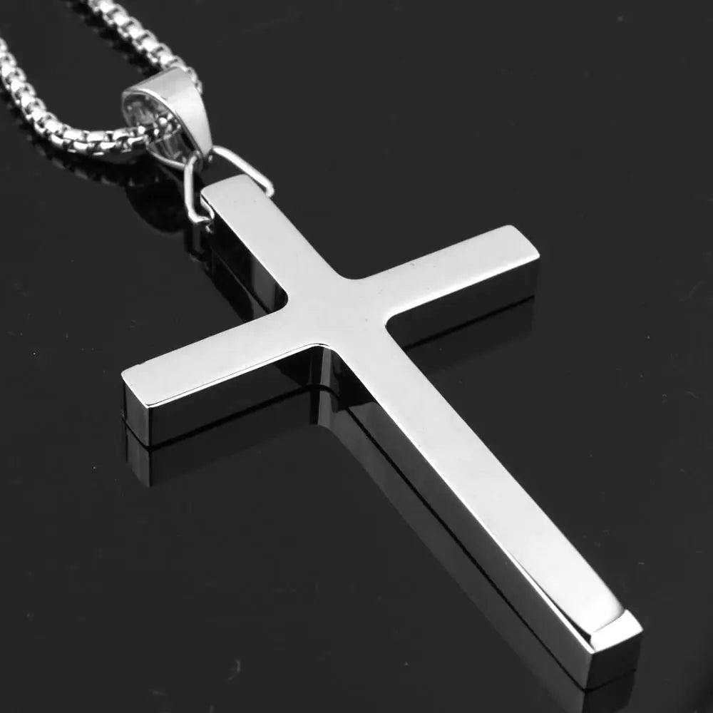 High Quality Simple Silver/Gold/Black Stainless Steel Rock Punk Big Cross Mens Pendant Chain Jewelry