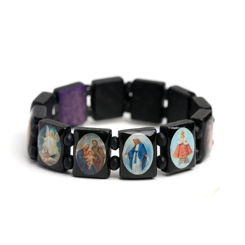Natural Wooden Catholic Jewelry Virgin Mary Jesus Christian Faith Rosary Bracelet Religious Jewelry Wholesale