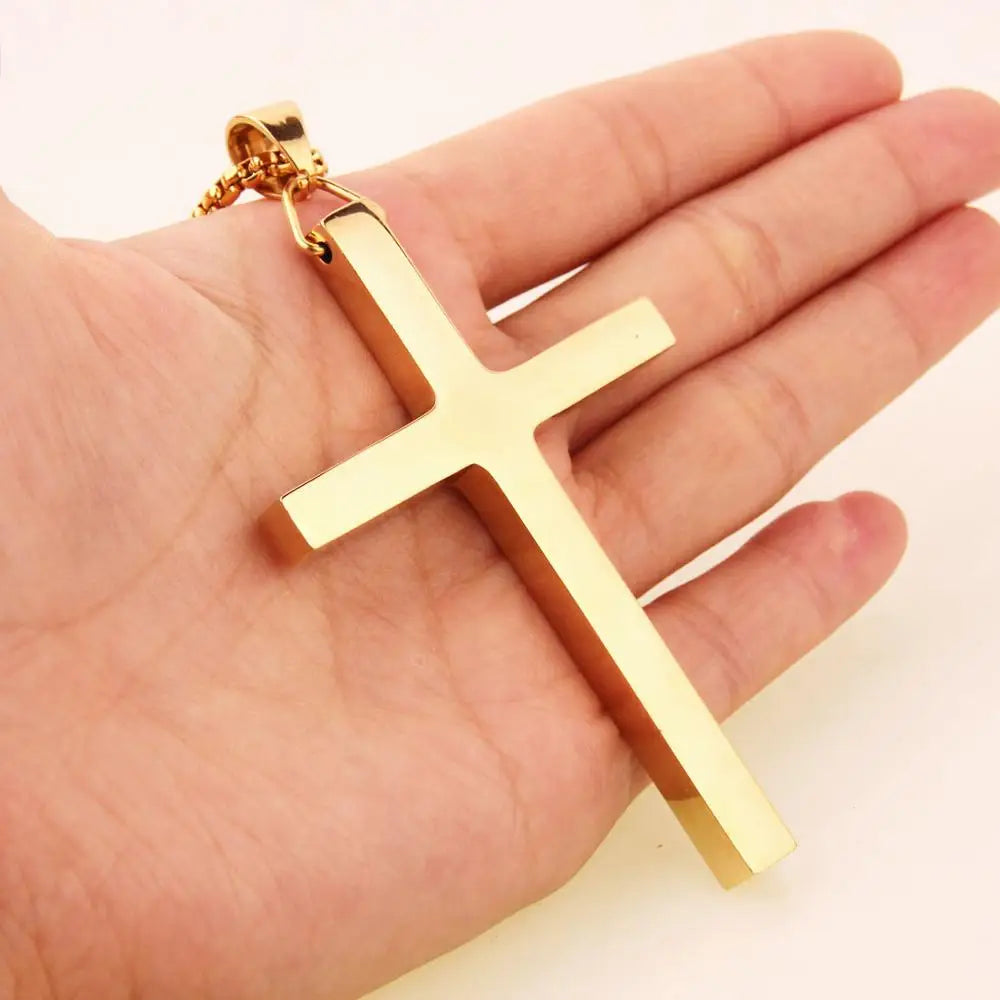 High Quality Simple Silver/Gold/Black Stainless Steel Rock Punk Big Cross Mens Pendant Chain Jewelry
