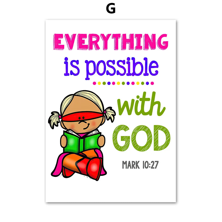 Kids Bible Verses Christian Church Scripture Wall Art Canvas Painting Nordic Poster And Print Pictures Child Room Home Decor