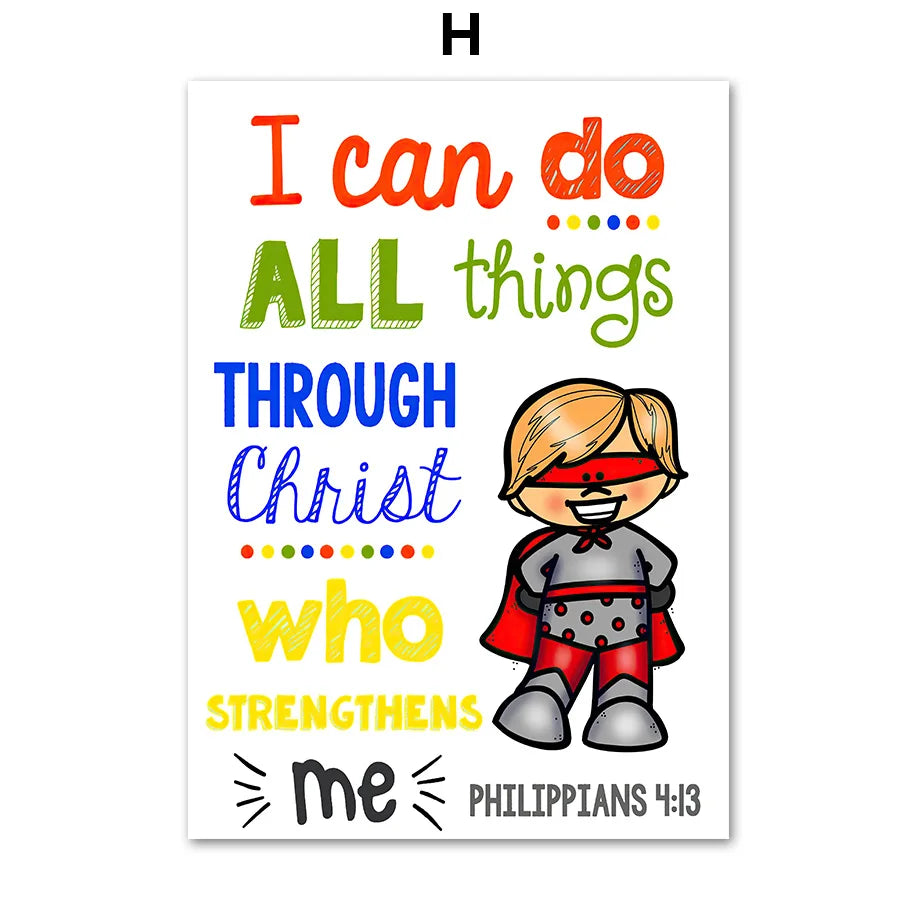 Kids Bible Verses Christian Church Scripture Wall Art Canvas Painting Nordic Poster And Print Pictures Child Room Home Decor