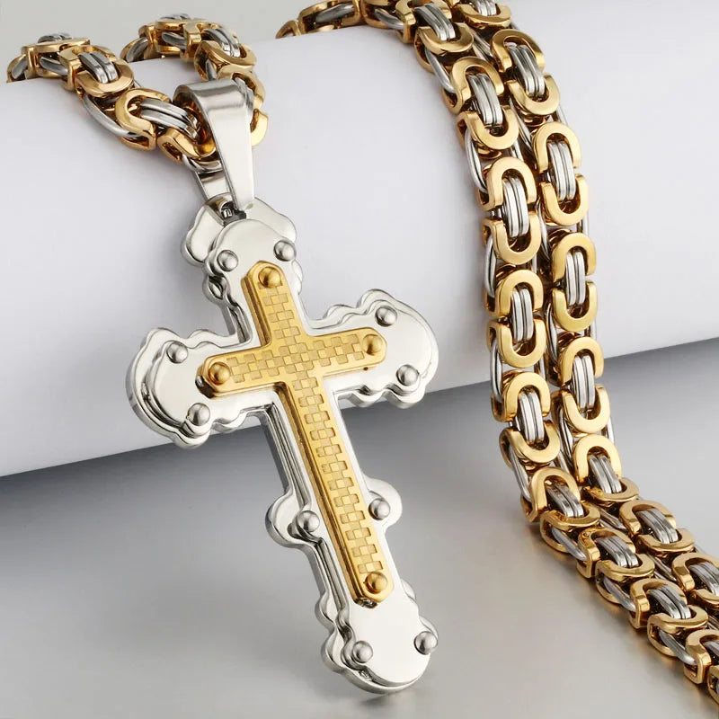Orthodox Christianity Church Eternal Cross Necklace Sturdy Stainless Steel Charms Pendant Cross Necklace Link Chain Jewelry Gift