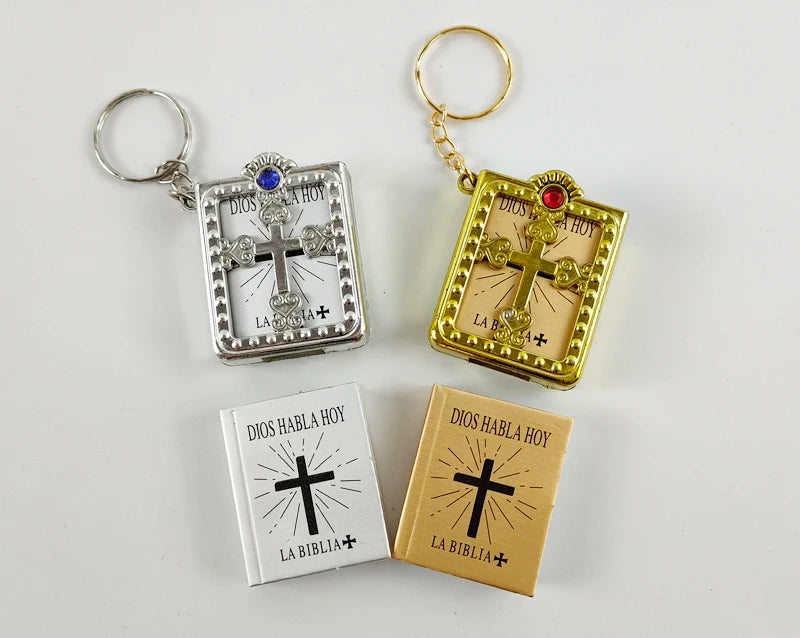 10 Pieces Gold Silver English Mini Holy Bible Spanish Dios Habla Hoy For Kids Baptism and Holy Communion Party Guests Small Gift