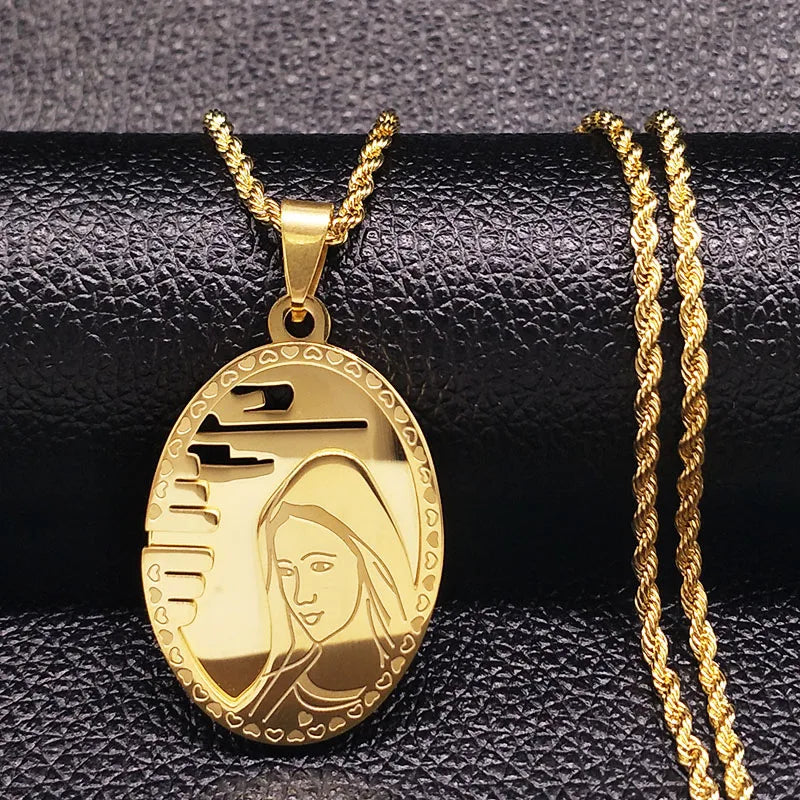 The Virgin Mary Stainless Steel Necklace Jewerly Our Lady of Guadalupe Virgin Girls Necklace Icon Medal Jewelry collares hombre