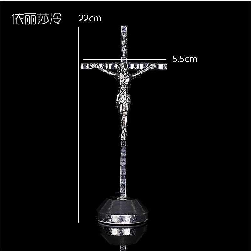 Fashion Golden Jesus Christian Catholic Cross Holy Cross Decoration Jesus Statue of Cross with Base Figurine Image.22x5.5CM