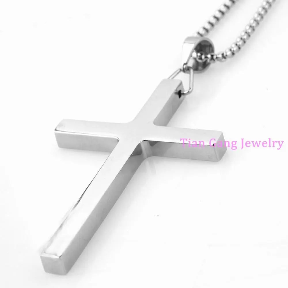 High Quality Simple Silver/Gold/Black Stainless Steel Rock Punk Big Cross Mens Pendant Chain Jewelry