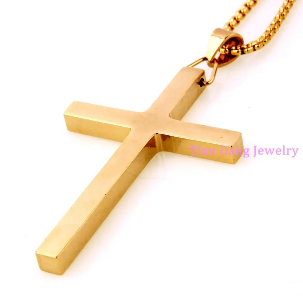 High Quality Simple Silver/Gold/Black Stainless Steel Rock Punk Big Cross Mens Pendant Chain Jewelry