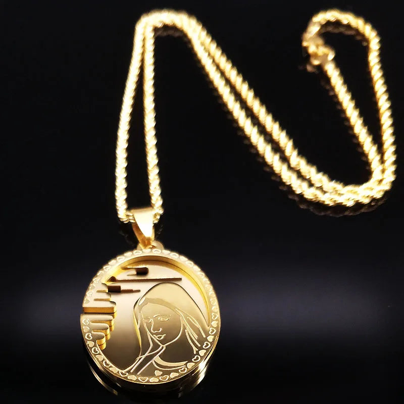 The Virgin Mary Stainless Steel Necklace Jewerly Our Lady of Guadalupe Virgin Girls Necklace Icon Medal Jewelry collares hombre
