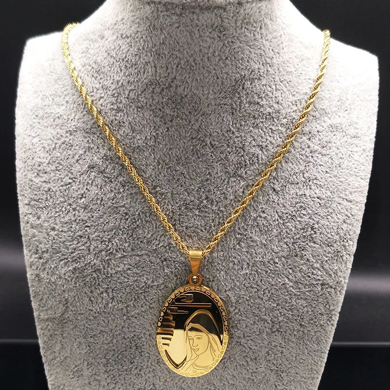 The Virgin Mary Stainless Steel Necklace Jewerly Our Lady of Guadalupe Virgin Girls Necklace Icon Medal Jewelry collares hombre