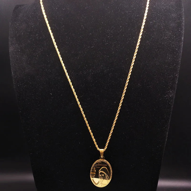 The Virgin Mary Stainless Steel Necklace Jewerly Our Lady of Guadalupe Virgin Girls Necklace Icon Medal Jewelry collares hombre