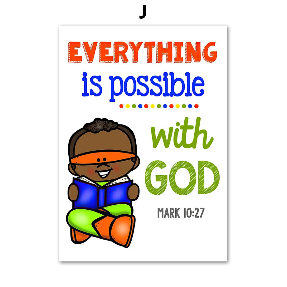 Kids Bible Verses Christian Church Scripture Wall Art Canvas Painting Nordic Poster And Print Pictures Child Room Home Decor