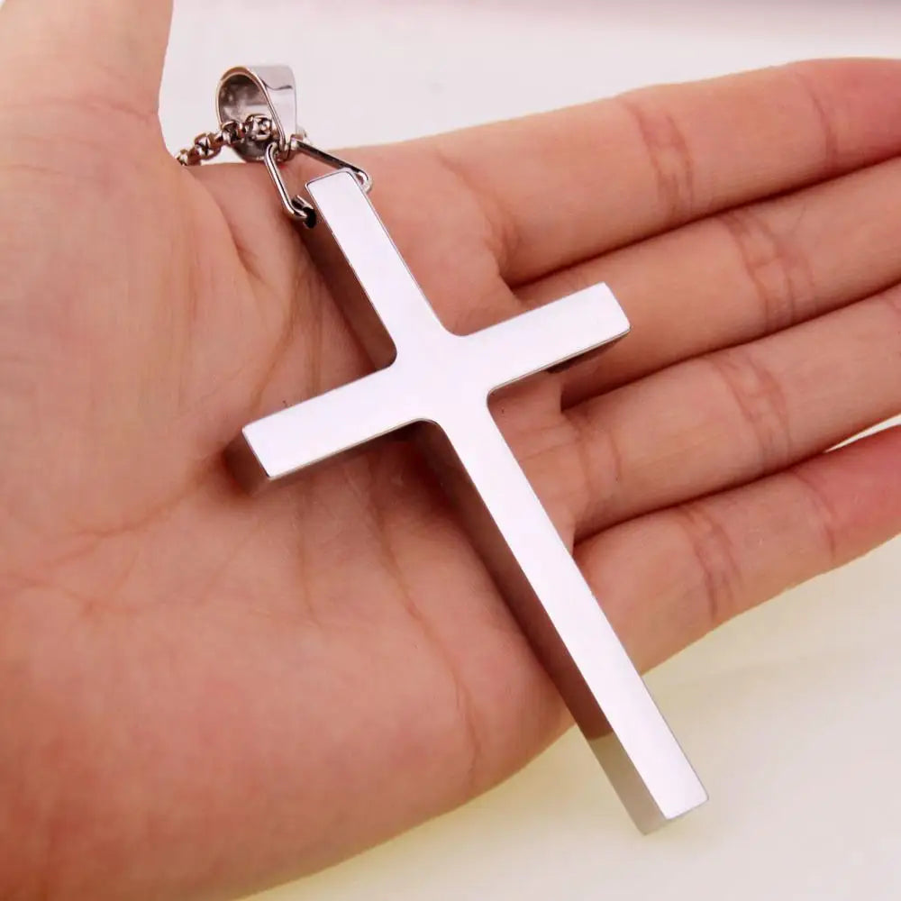 High Quality Simple Silver/Gold/Black Stainless Steel Rock Punk Big Cross Mens Pendant Chain Jewelry