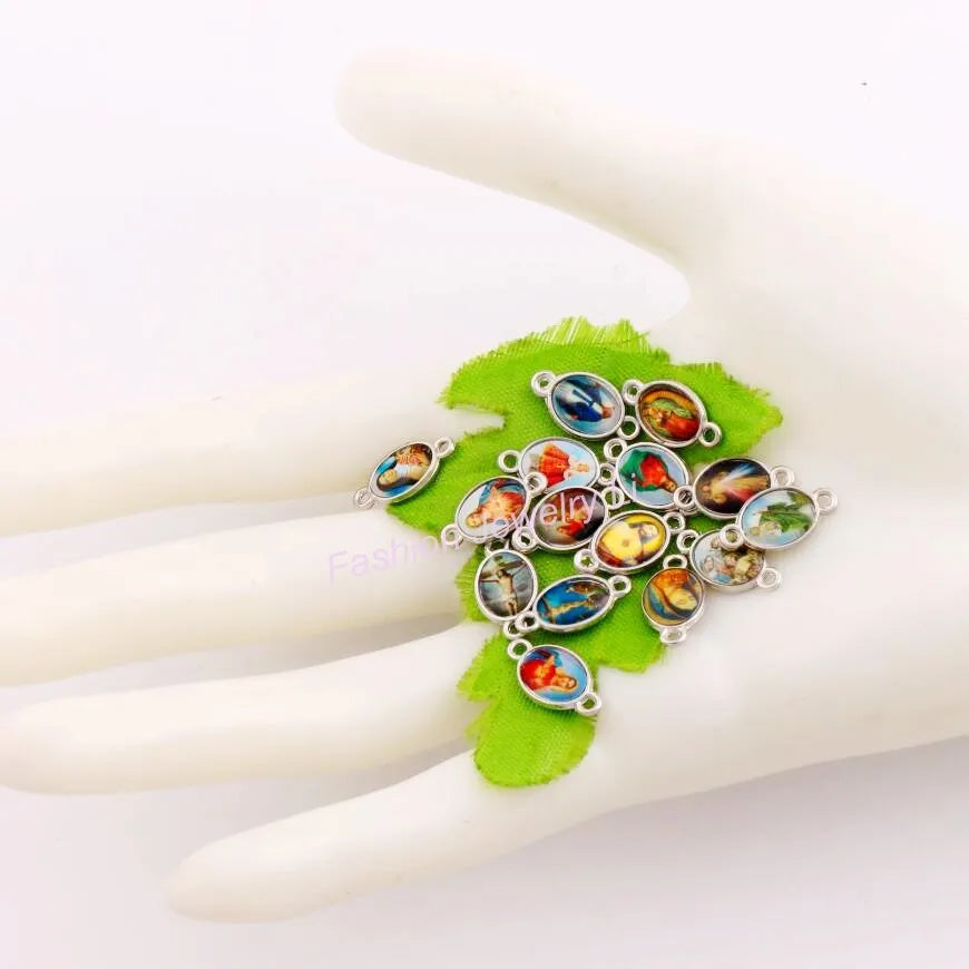 Catholic Religious Church Medals Saints Spacer End Connecor Charm Bead L1708 14.9x7.85mm 30pcs Zinc Alloy