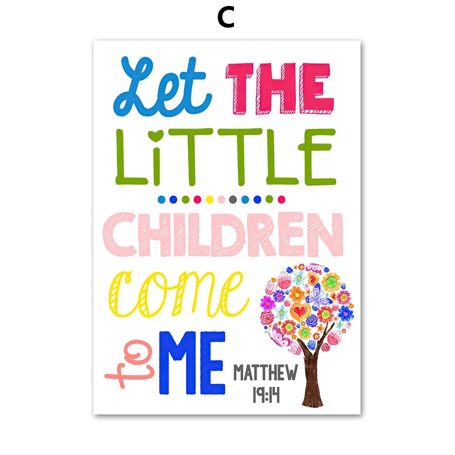 Kids Bible Verses Christian Church Scripture Wall Art Canvas Painting Nordic Poster And Print Pictures Child Room Home Decor