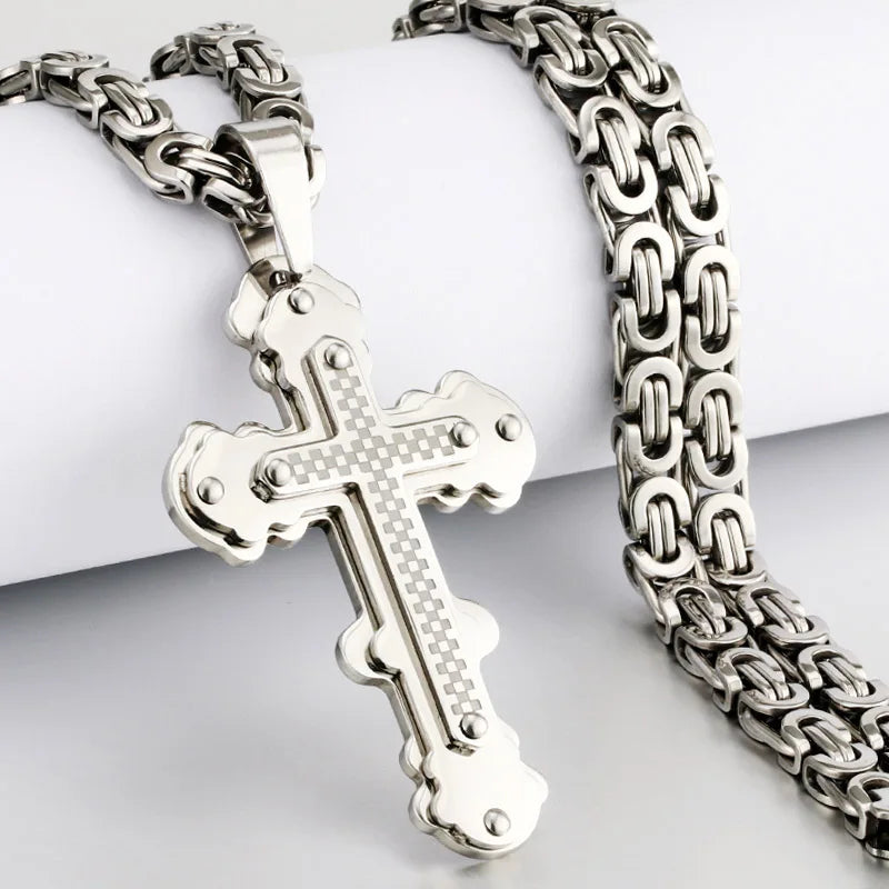 Orthodox Christianity Church Eternal Cross Necklace Sturdy Stainless Steel Charms Pendant Cross Necklace Link Chain Jewelry Gift
