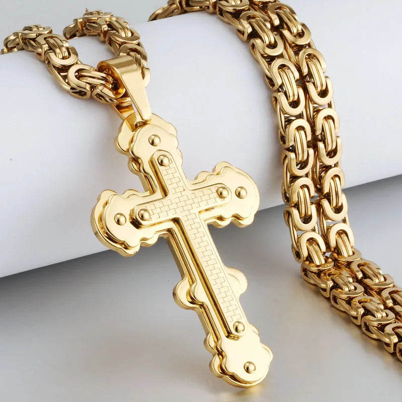 Orthodox Christianity Church Eternal Cross Necklace Sturdy Stainless Steel Charms Pendant Cross Necklace Link Chain Jewelry Gift