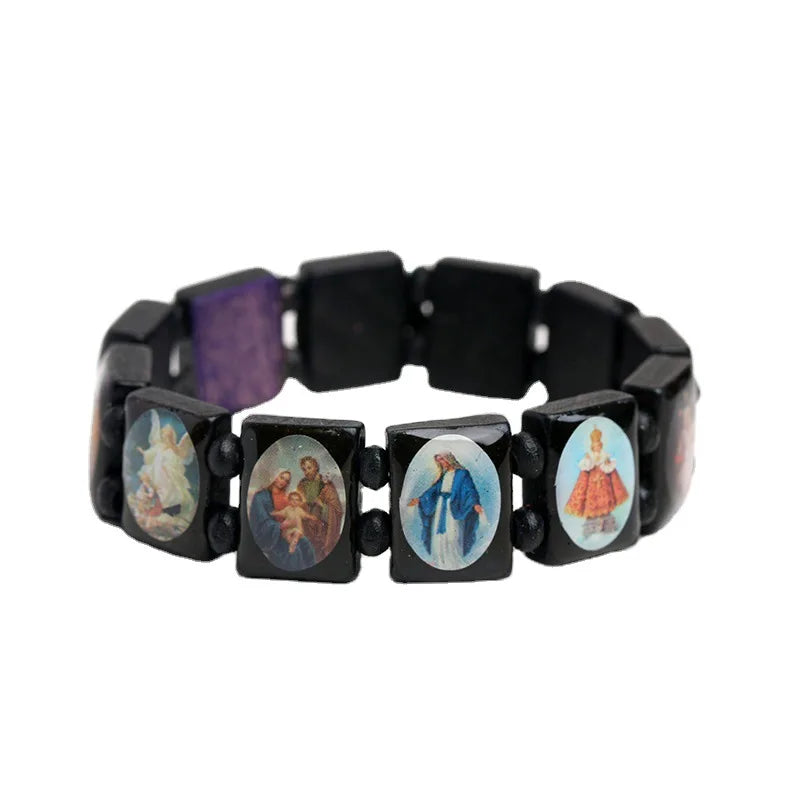 Natural Wooden Catholic Jewelry Virgin Mary Jesus Christian Faith Rosary Bracelet Religious Jewelry Wholesale