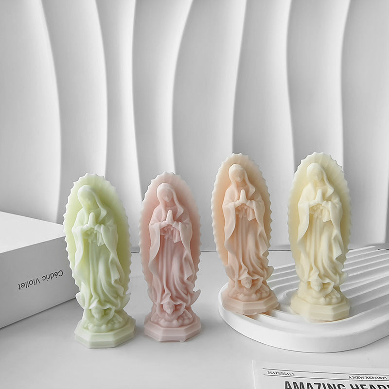 Blessed Virgin Mary Portrait Silicone Candle Mold 3D Prayer Madonna Statue Resin Plaster Making Tool Handmade Kit Home Decor