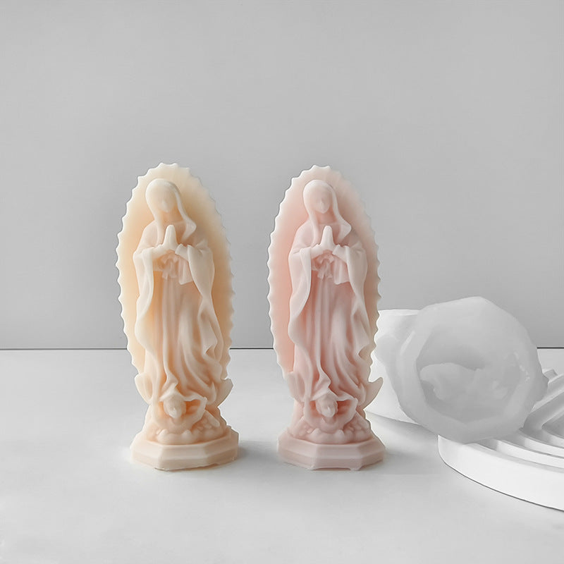 Blessed Virgin Mary Portrait Silicone Candle Mold 3D Prayer Madonna Statue Resin Plaster Making Tool Handmade Kit Home Decor