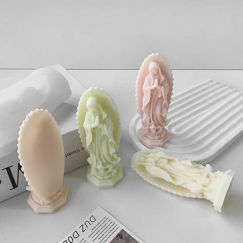 Blessed Virgin Mary Portrait Silicone Candle Mold 3D Prayer Madonna Statue Resin Plaster Making Tool Handmade Kit Home Decor