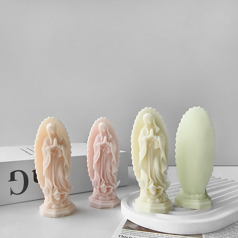 Blessed Virgin Mary Portrait Silicone Candle Mold 3D Prayer Madonna Statue Resin Plaster Making Tool Handmade Kit Home Decor