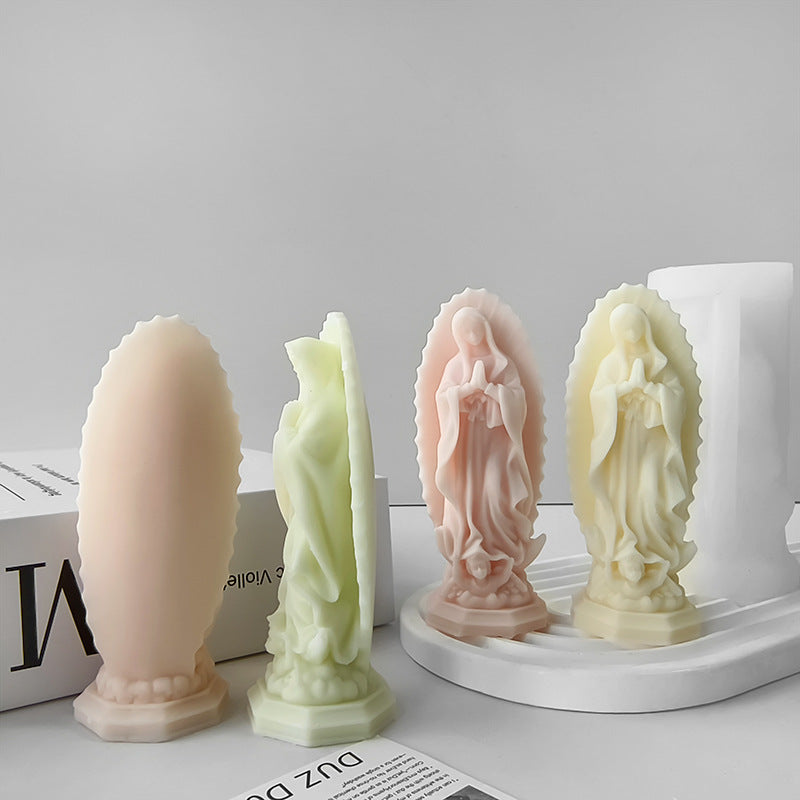 Blessed Virgin Mary Portrait Silicone Candle Mold 3D Prayer Madonna Statue Resin Plaster Making Tool Handmade Kit Home Decor