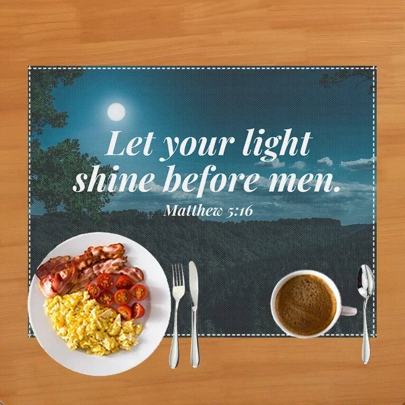 30x40cm Bible Verse Print Table Mat for Diner Kitchen Christian Religion Dinnerware Placemat Coffee Cup Pads Table Decor