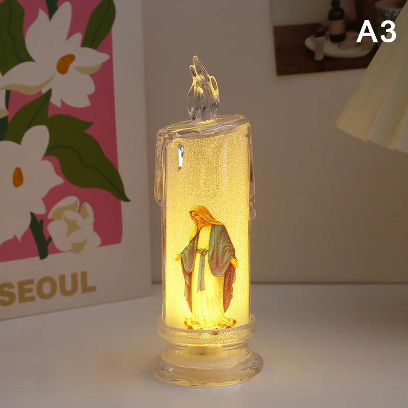 Jesus Virgin Christ Candle Lamp Romantic Flameless LED Prayer Candle Tea Light Religious Decorative Night Light Desktop Ornament
