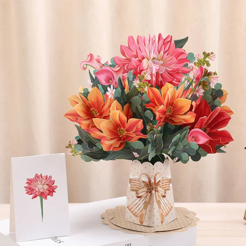 3D Creative Bouquet Gift Card for Mother Father Wife Friends Blessing Card Gift for Mothers Fathers Day Thank You Greeting Cards