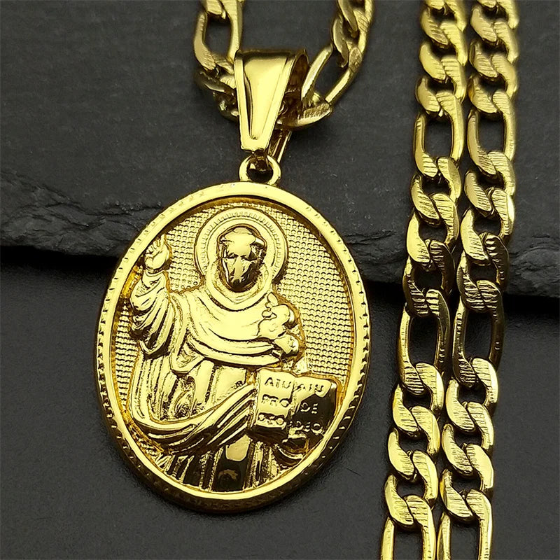 Jesus Crown of thorns Men's Necklace Stainless Steel Gold Color Chain Crucifix Medal Male Neckalces Religious Jewelry NZZ460S05