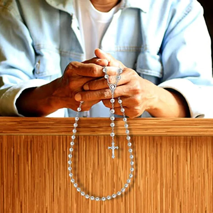 Rosary Beads Catholic Necklace Mary for Men Women Kids First Communion Long Rosary Cross Pendant Necklaces Metal Gift Box New