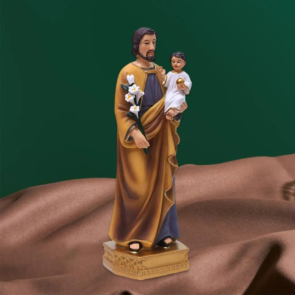Saint Joseph Carrying Child Jesus Statues Religious Figurines Resin Model Sculpture St. Joseph God Christ Church Desk Décor