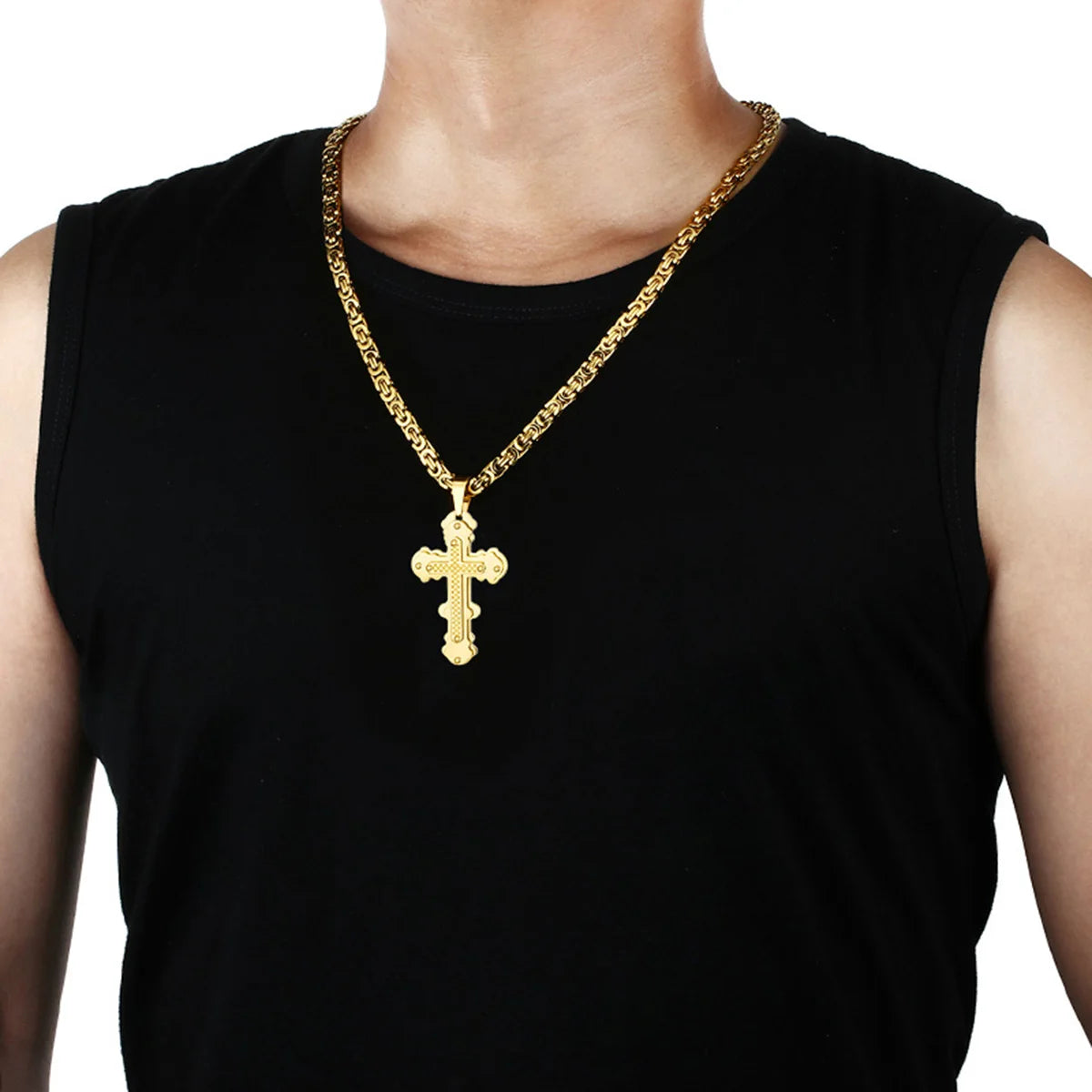Orthodox Christianity Church Eternal Cross Necklace Sturdy Stainless Steel Charms Pendant Cross Necklace Link Chain Jewelry Gift
