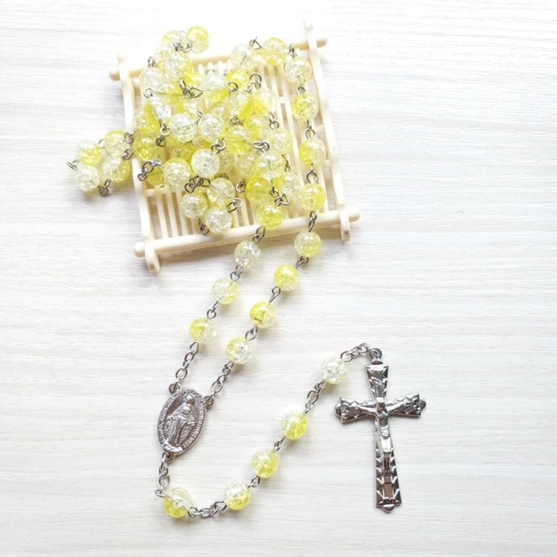 Rosary Glass Beads Catholic Necklace with Jesus Crucifix for Cross, First Communion Gifts, Confirmation Gifts for Te