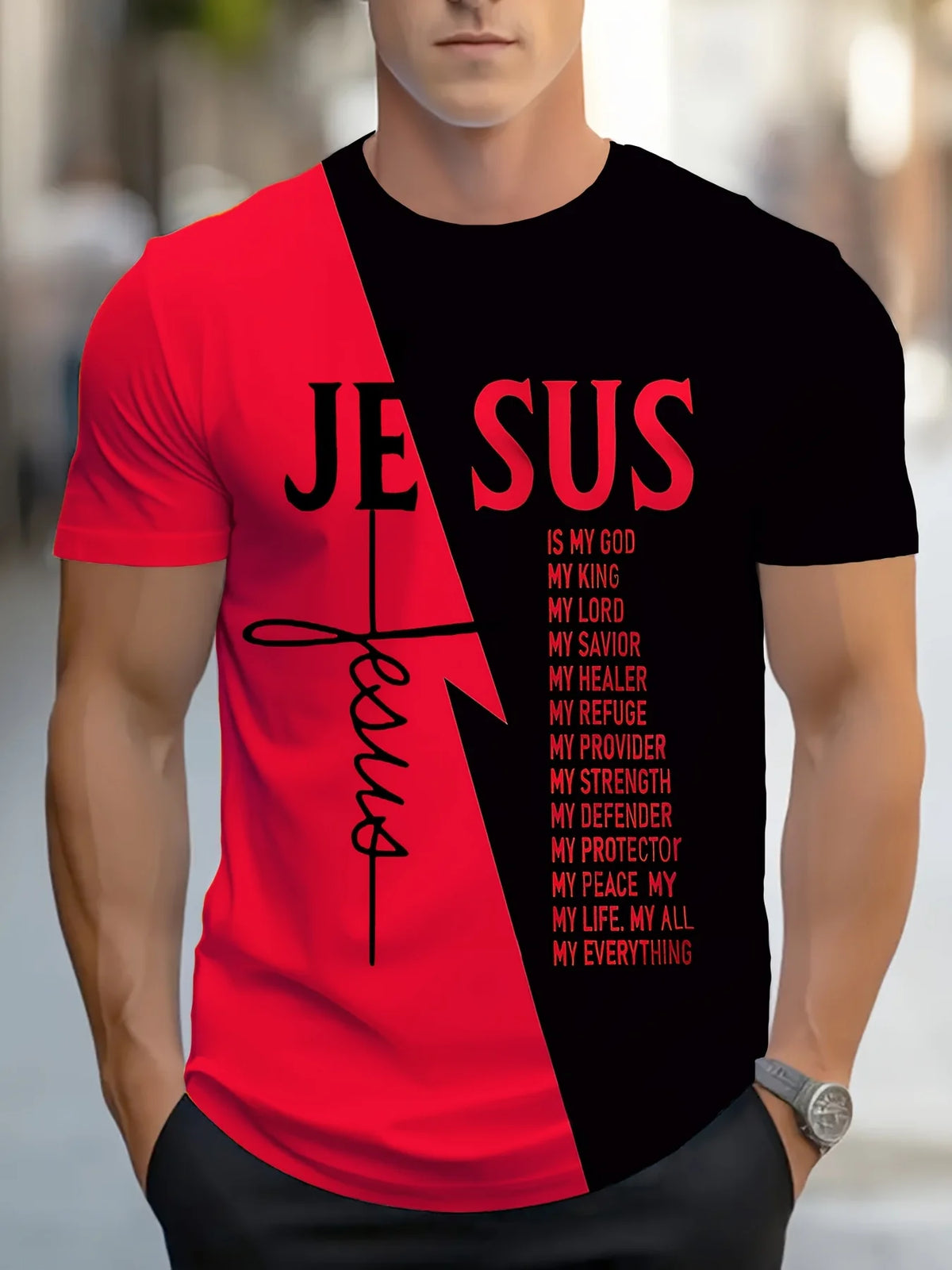 Men's Crew Neck Christian Style T-Shirt with Text Design Casual Sports Top Comfortable and Simple Short Sleeve for All Seasons