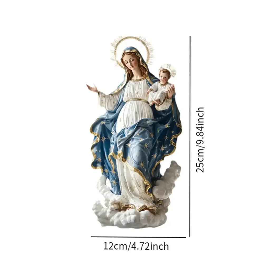 GnMChristmas Nativity Blessed Mary Figurine With Child Jesus Tabletop Decorative Statue