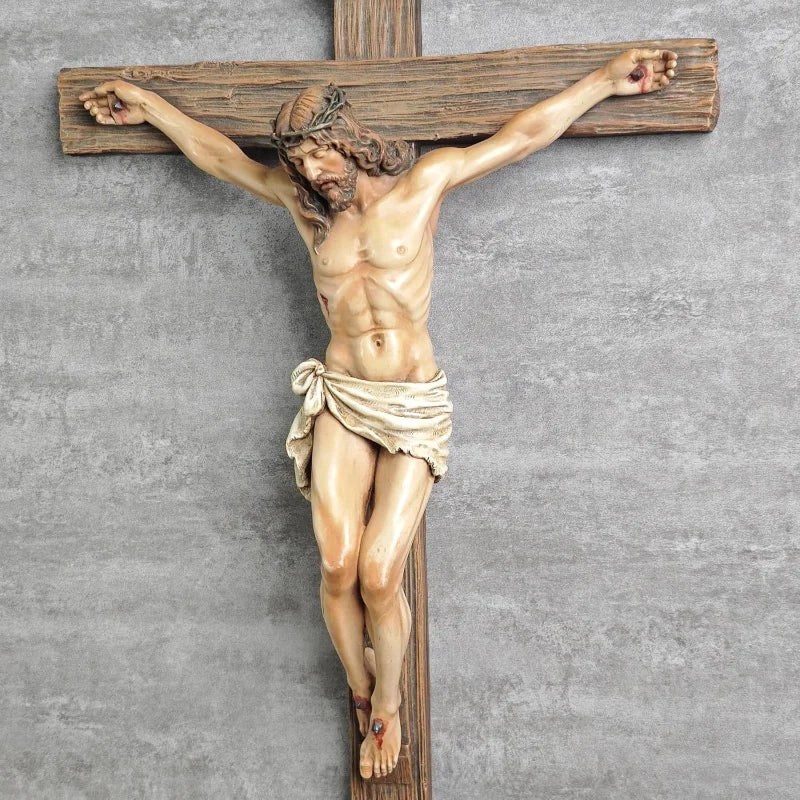 Religious Jesus Cross Crucifix Statue Saint Catholic Figurine Crafts Wall Hanging Ornament for Christian Home Decor
